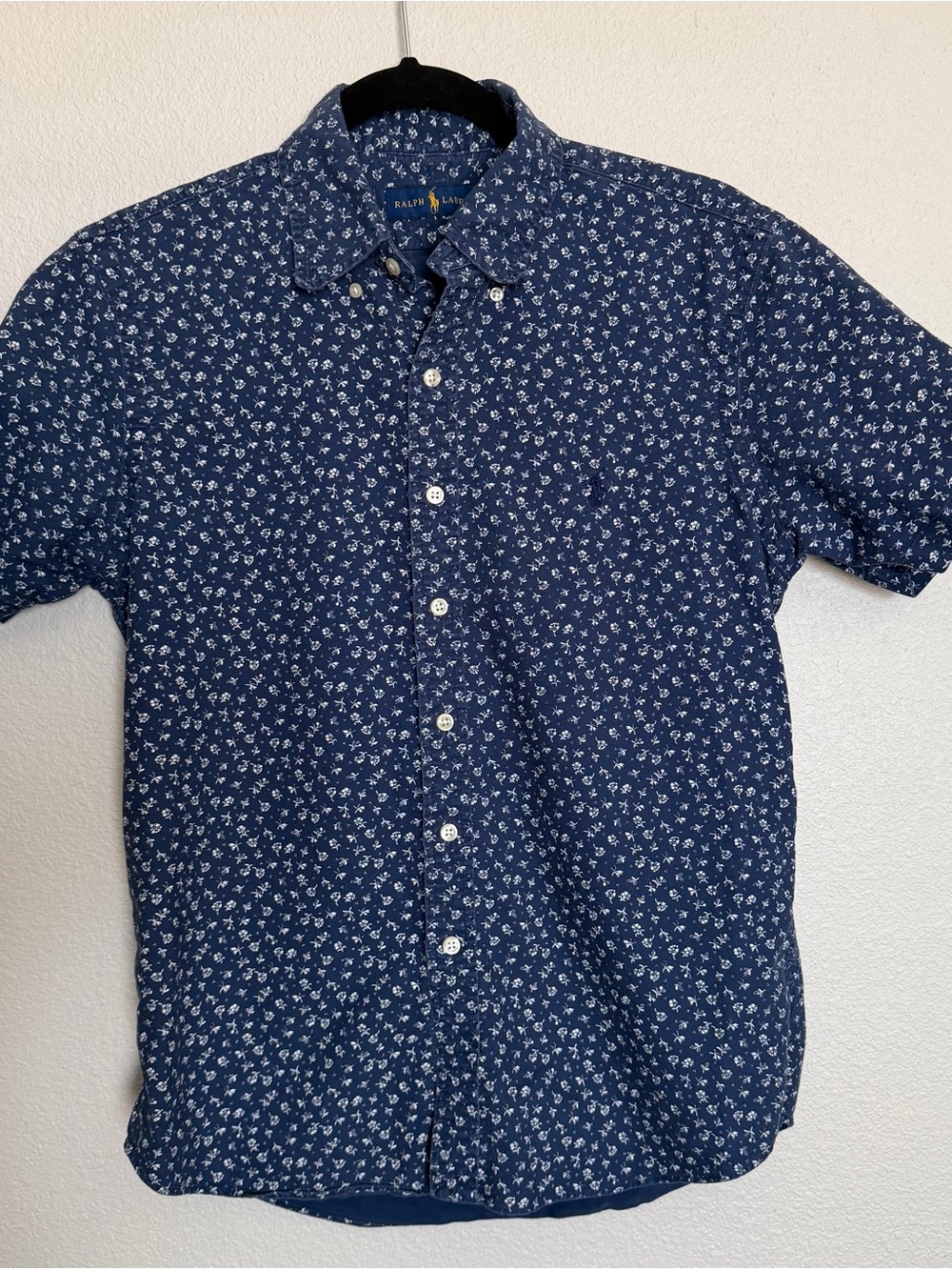 Ralph Lauren Navy Blue S Floral Button Down Shirt Men Classic Fit Short Sleeve